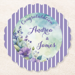 Posavasos De Papel Lindo Lavanda y Floral con Rayas