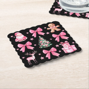 Posavasos De Papel Lindo lazo Coquette rosa Navidad Santa Pan de Jeng