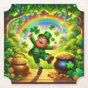 Posavasos De Papel Lindo Leprechaun mágico día de San Patricio