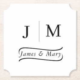 Posavasos De Papel Línea de caligrafía de boda con monograma clásico