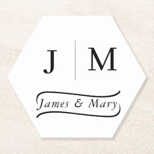 Posavasos De Papel Línea de caligrafía de monograma clásico de boda