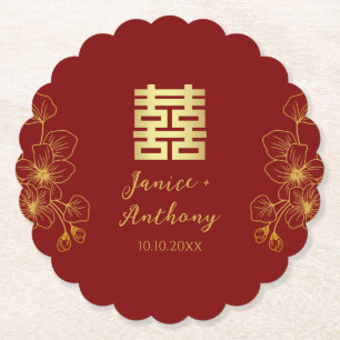 Posavasos De Papel Línea de flor de cerezo boda china doble xi