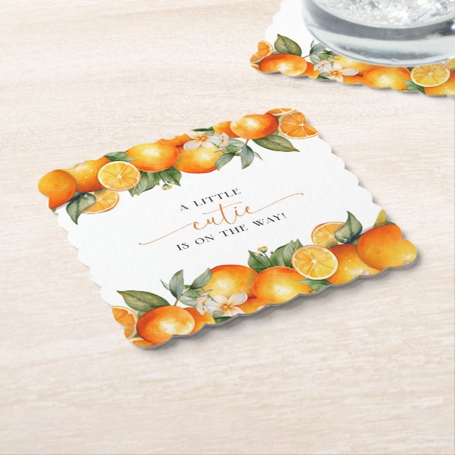 Posavasos De Papel Little Cutie Naranja Citrus Baby Shower (En perspectiva)