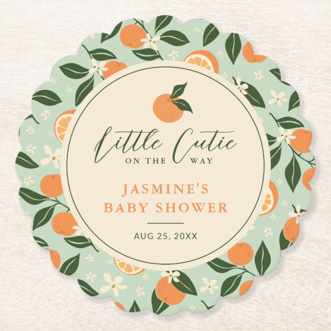 Posavasos De Papel Little Cutie Naranja Citrus Baby Shower (Anverso)