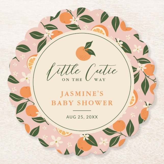 Posavasos De Papel Little Cutie Naranja Citrus Baby Shower (Anverso)