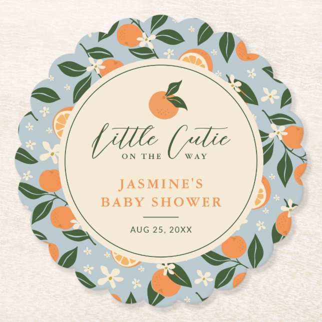 Posavasos De Papel Little Cutie Naranja Citrus Baby Shower (Anverso)