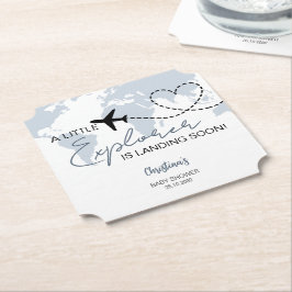 Posavasos De Papel Little Explorer Adventure Blue Baby Shower