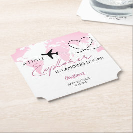 Posavasos De Papel Little Explorer World Map Pink Baby Shower