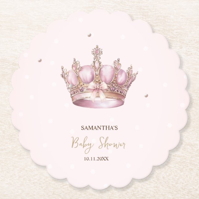 Posavasos De Papel Little Princess Crown Pearls Dots Baby Shower (Anverso)