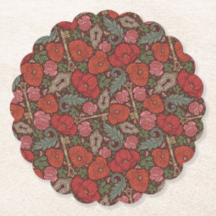 Posavasos De Papel Llave Antigua Victoriana Steampunk Amapolas Rojas