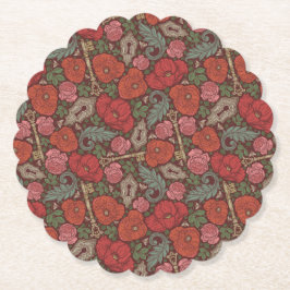 Posavasos De Papel Llave Antigua Victoriana Steampunk con Amapolas Ro