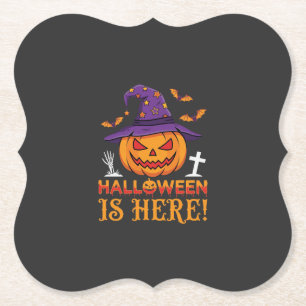 Posavasos De Papel Llega Halloween Bruja Calabaza Vector