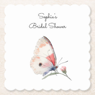 Posavasos De Papel Lluvia de Boda de Mariposa Floral Melocotón Rosado