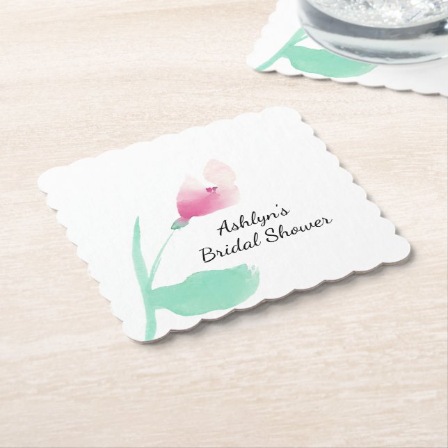 Posavasos De Papel Lluvia de Boda Floral Rosa (En perspectiva)