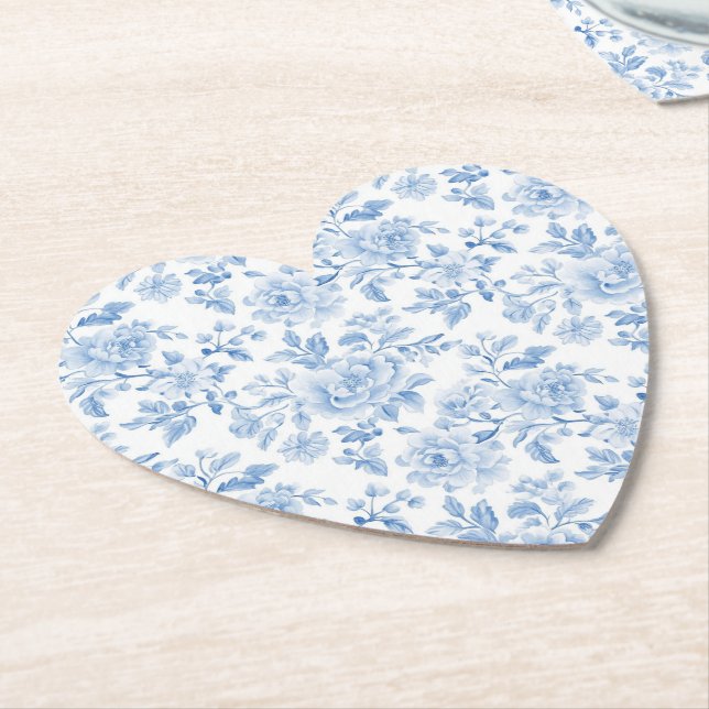 Posavasos De Papel Lluvia de Boda Flores Blancas Azules Románticas (En perspectiva)
