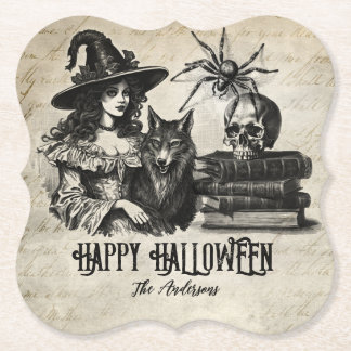 Posavasos De Papel Lobo gótico con cráneo de bruja de Halloween