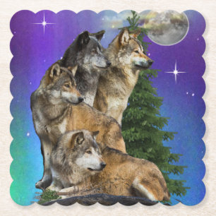 Posavasos De Papel Lobo y Luna