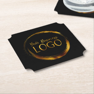 Posavasos De Papel Logotipo Empresarial Redondo en Promoción Negra