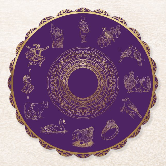 Posavasos De Papel Los doce días de Navidades morado (Anverso)