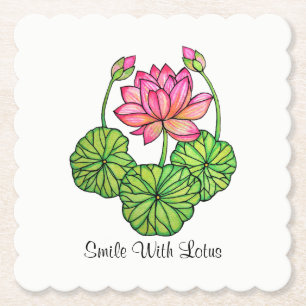 Posavasos De Papel Loto rosa acuarela con manchas y hojas