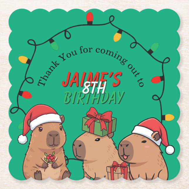 Posavasos De Papel Luces de Navidad para Cumpleaños de Carpincho  (Anverso)