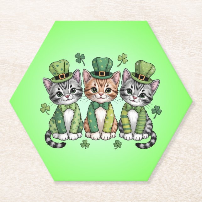 Posavasos De Papel Lucky St. Patrick’s Day Kittens-47474 (Anverso)