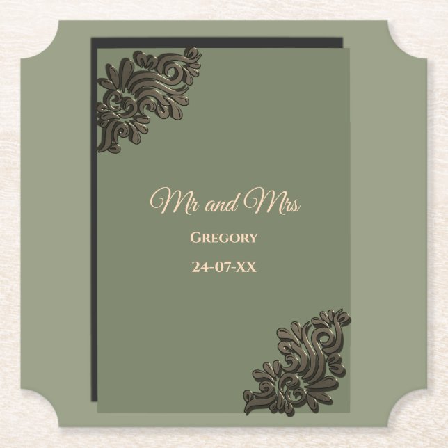 Posavasos De Papel Lujo moderno Sage verde y metal dorado (Anverso)