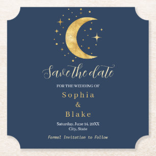 Posavasos De Papel Luna Creciente Noche Estrellada Azul Marino Salvar