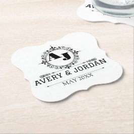 Posavasos De Papel Luxury Elegant Monogram with Initials white