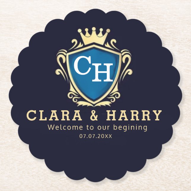 Posavasos De Papel Luxury romantic champagne gold elegant monogrammed (Anverso)