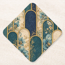 Posavasos De Papel Luxury Teal & Gold Floral Arch Paper Coaster