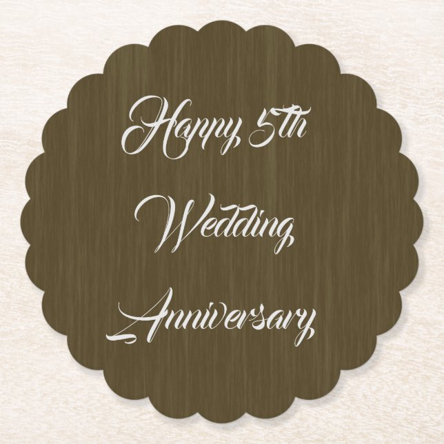 Posavasos De Papel Madera marrón Aniversario tradicional del 5º Boda, (Anverso)