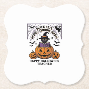 Posavasos De Papel Maestro de Halloween Gato Vintage Calabaza Aula Ma