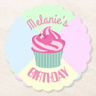 Posavasos De Papel Magdalena rosa personalizada de cumpleaños