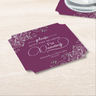 Posavasos De Papel Magenta y plata posh no tomes mi Boda de bebida