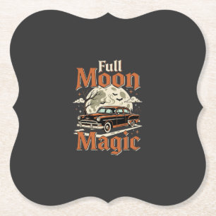 Posavasos De Papel Magia de Coche Antiguo en Luna Llena de Halloween