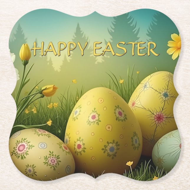 Posavasos De Papel Mágica de primavera con huevos de Pascua en un mar (Anverso)