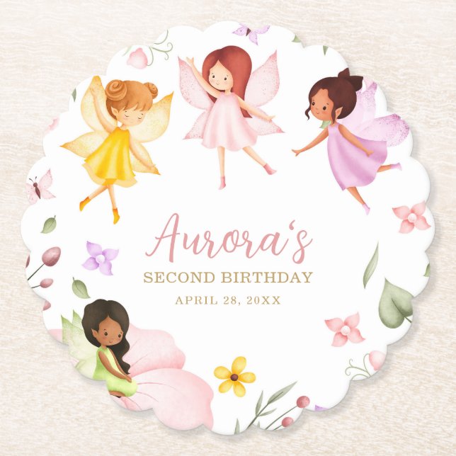 Posavasos De Papel Magical Fairy Princess Enchanted Garden Cumpleaños (Anverso)