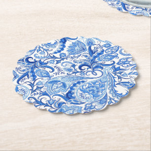 Posavasos De Papel Magnífico patrón de arte Paisley floral azul blanc