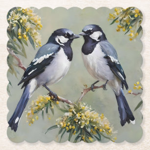 Posavasos De Papel Magpies Australianos En Pintura De Aceite De Árbol