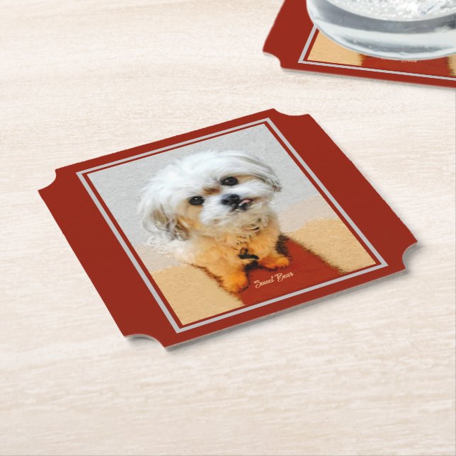 Posavasos De Papel Malshi Dog Maroon Paper Coasters (En perspectiva)