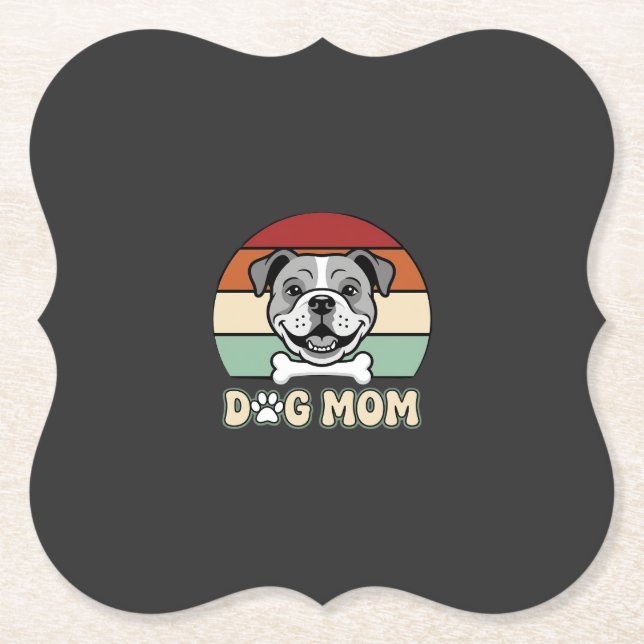 Posavasos De Papel Mamá Perro Retro Vector Bulldog (Anverso)