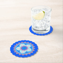 Posavasos De Papel Mandala Azul Rosa sobre Fondo Azul