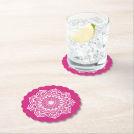 Posavasos De Papel Mandala Blanco sobre Fondo Rosa