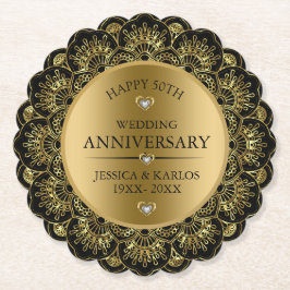 Posavasos De Papel Mandala dorada 50° aniversario de boda