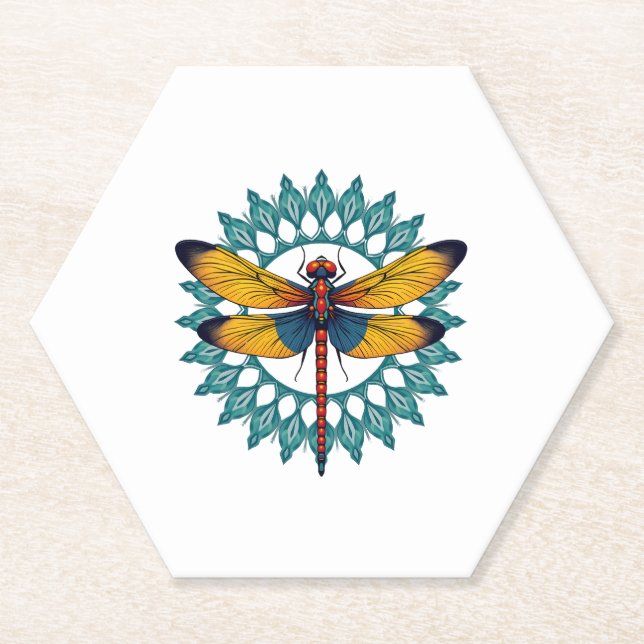 Posavasos De Papel Mandala Dragonfly - Lotus Flower Insect Lover Ento (Anverso)