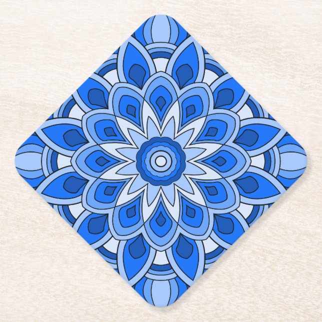 Posavasos De Papel Mandala en azul (Anverso)