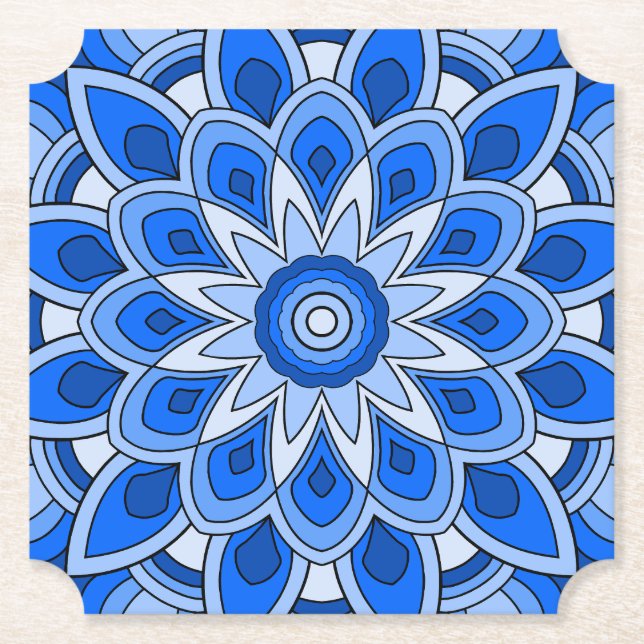 Posavasos De Papel Mandala en azul (Anverso)