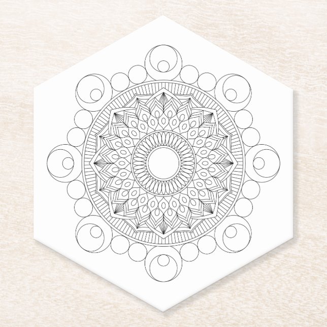 Posavasos De Papel Mandala en blanco y negro v2 (Anverso)