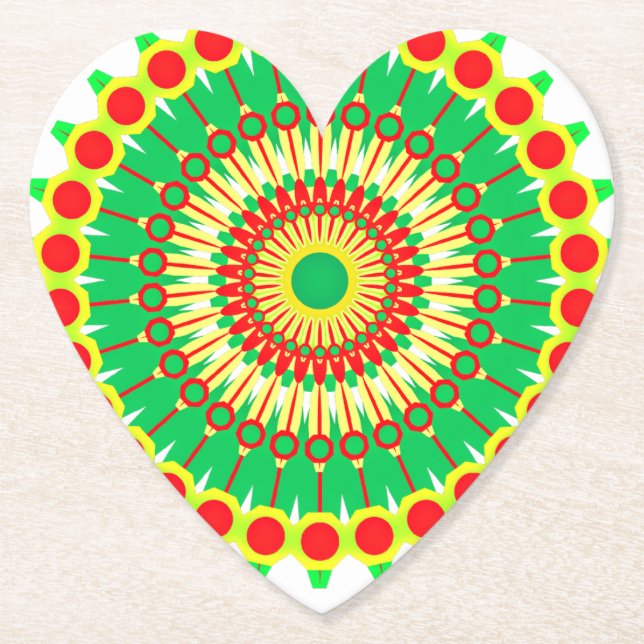Posavasos De Papel Mandala Green Círculo Rojo Diseño-58577 (Anverso)